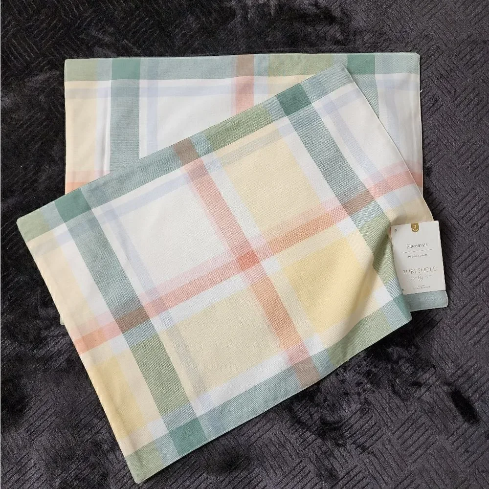NEW! Threshold 100% Cotton Set Of 4 reversible Pastel Plaid Placemats 14